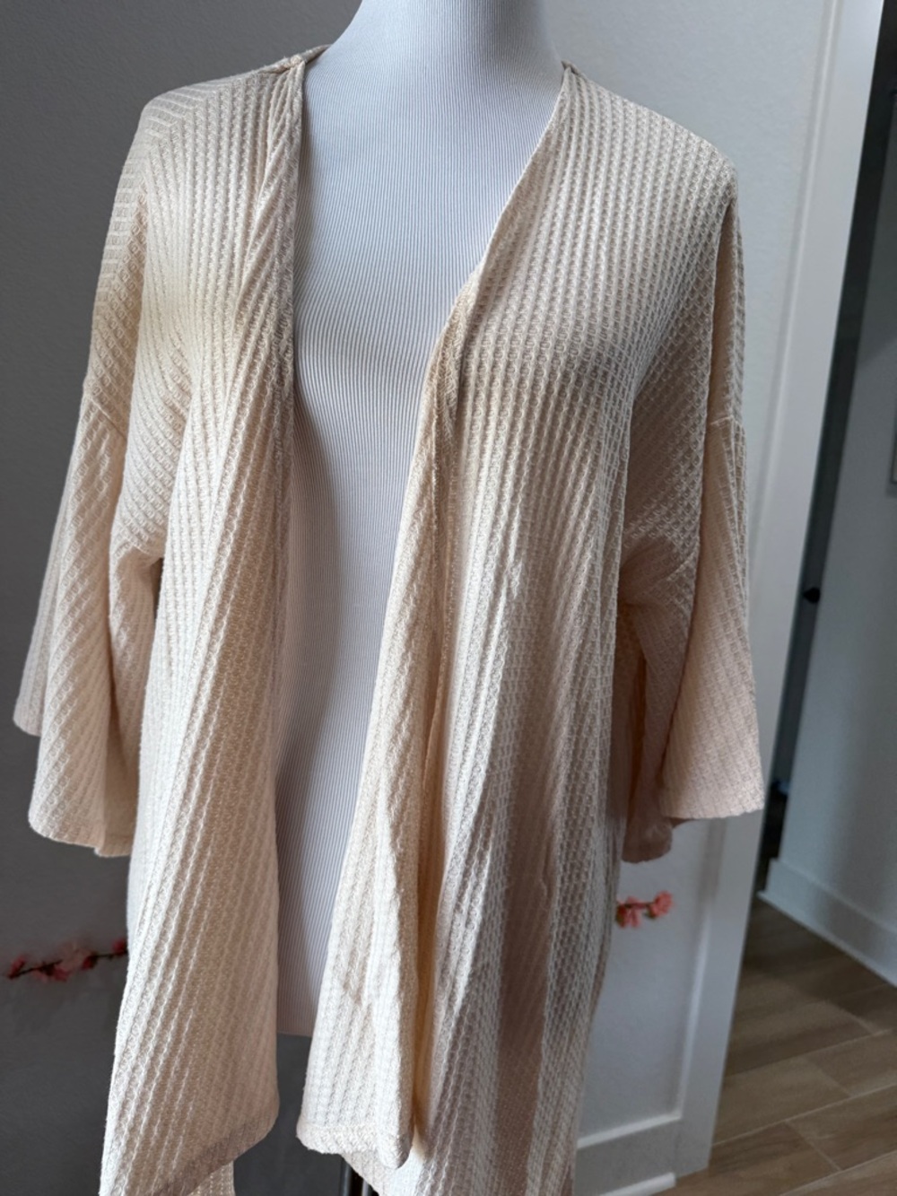 Peach Love California Cream Open-Front Knit Cardigan